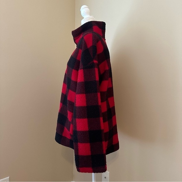 Old Navy Sherpa Buffalo Plaid Red Black 1/4 Zip Pullover NWT - XL - Picture 3 of 12